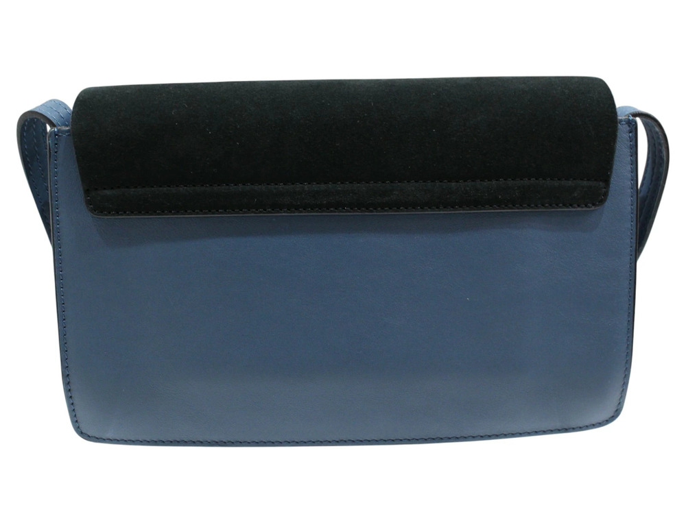 Chloe Navy Black Leather Mall Suede Face Blue Shoulder Bag Blue Black
